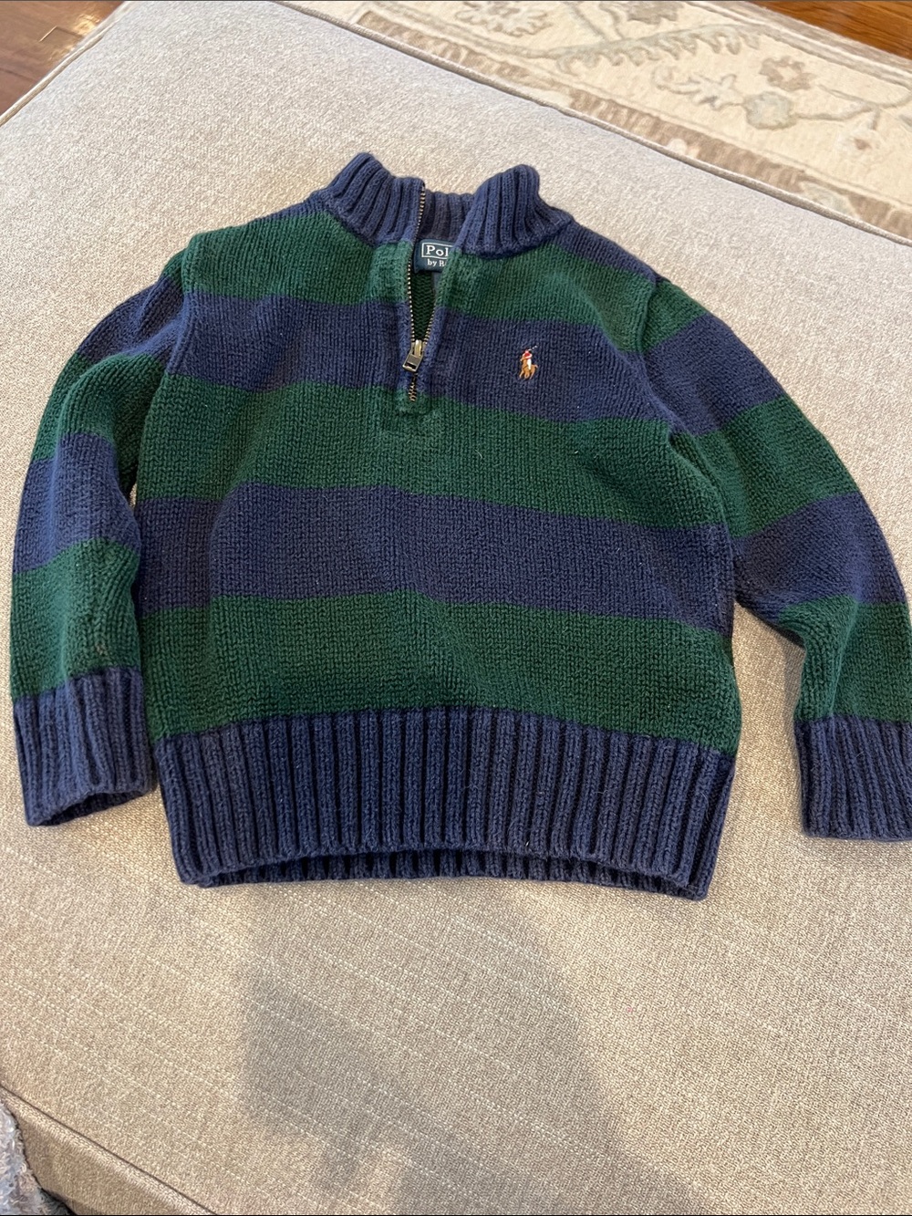 Polo by Ralph Lauren Navy and Green Striped Half-Zip Sweater